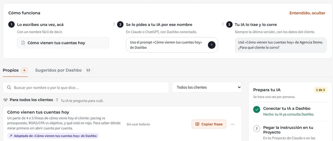 Prompts de la agencia que la IA trae por el nombre